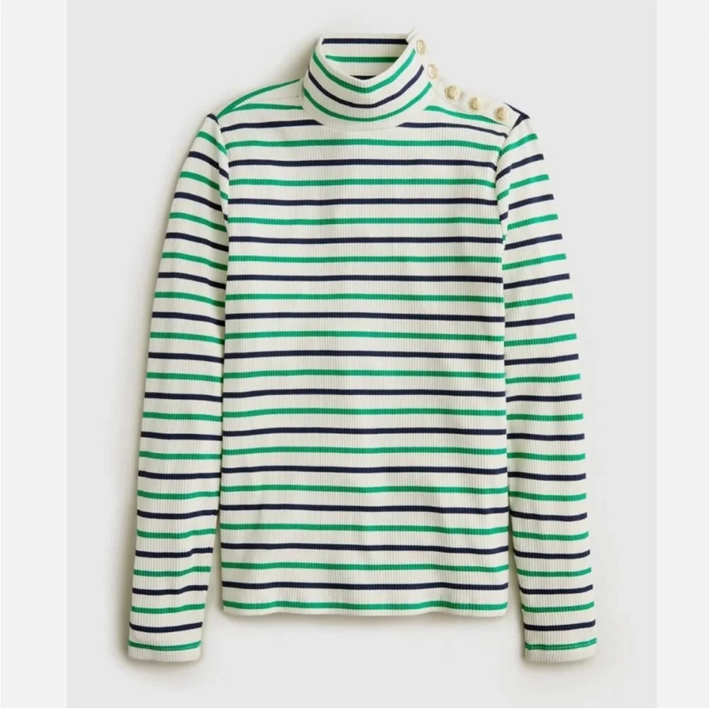 J. Crew Vintage Rib Turtleneck with Buttons BT676 Lisbon Stripe 16 XL